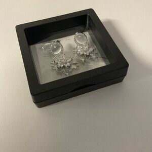Elegant White Crystal Floral Earrings